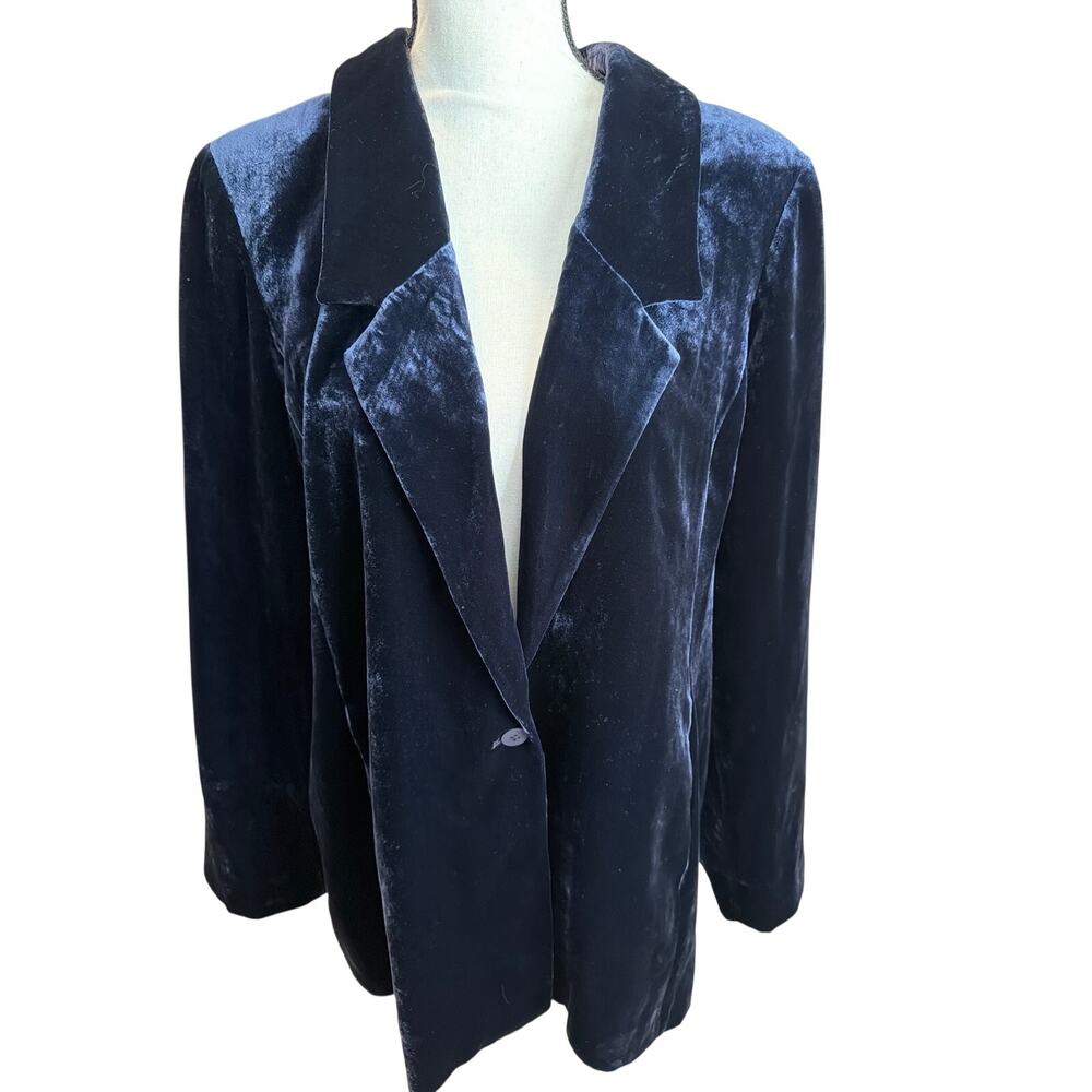 ⭐️ Women’s Eileen Fisher Silk Velvet Navy Blazer Size Large Holiday Party Career